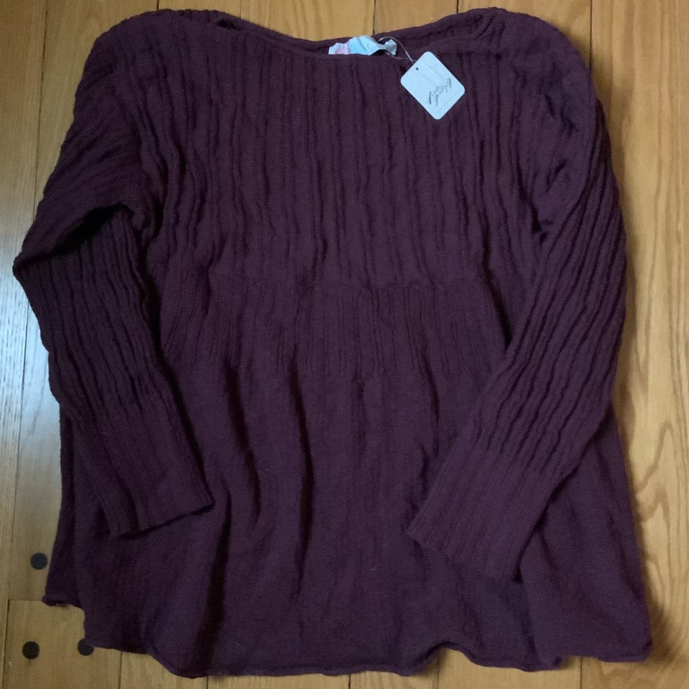 Free People Beach Burgundy Wine Delancey Sweater Top Oversized NWT - Picture 3 of 5